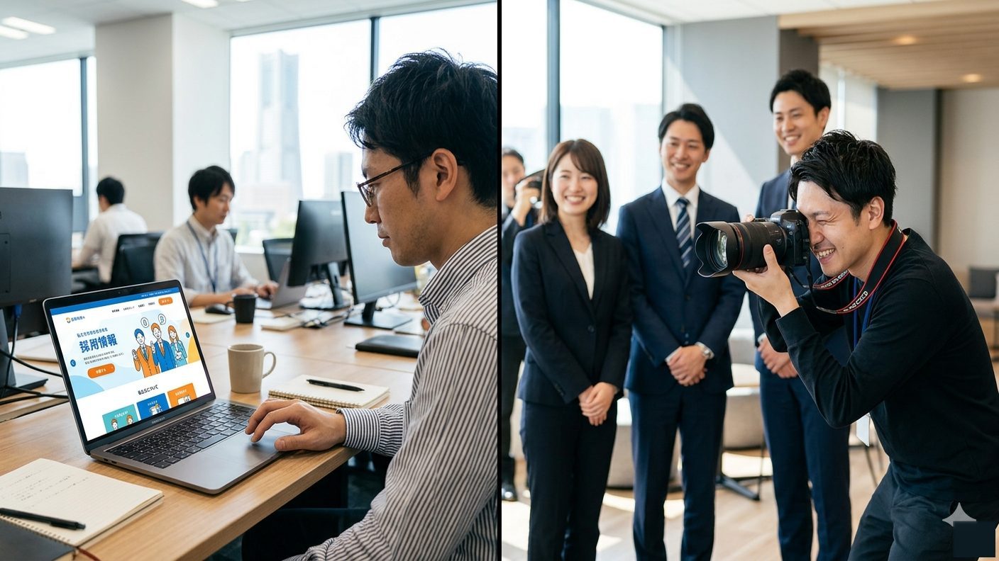 採用サイト制作とプロカメラマンによる採用撮影の比較