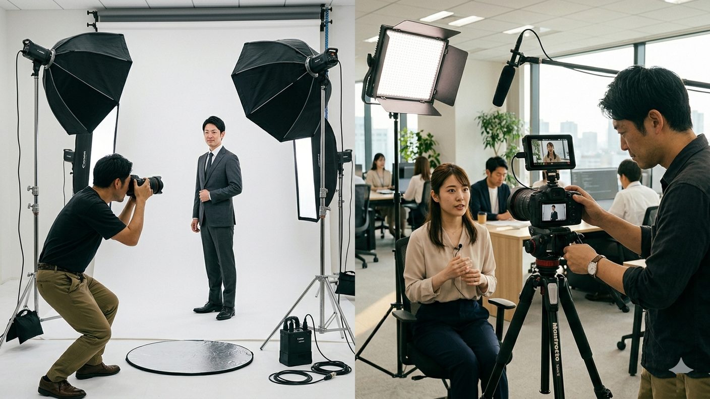 写真撮影と動画撮影をワンオペで対応するカメラマン